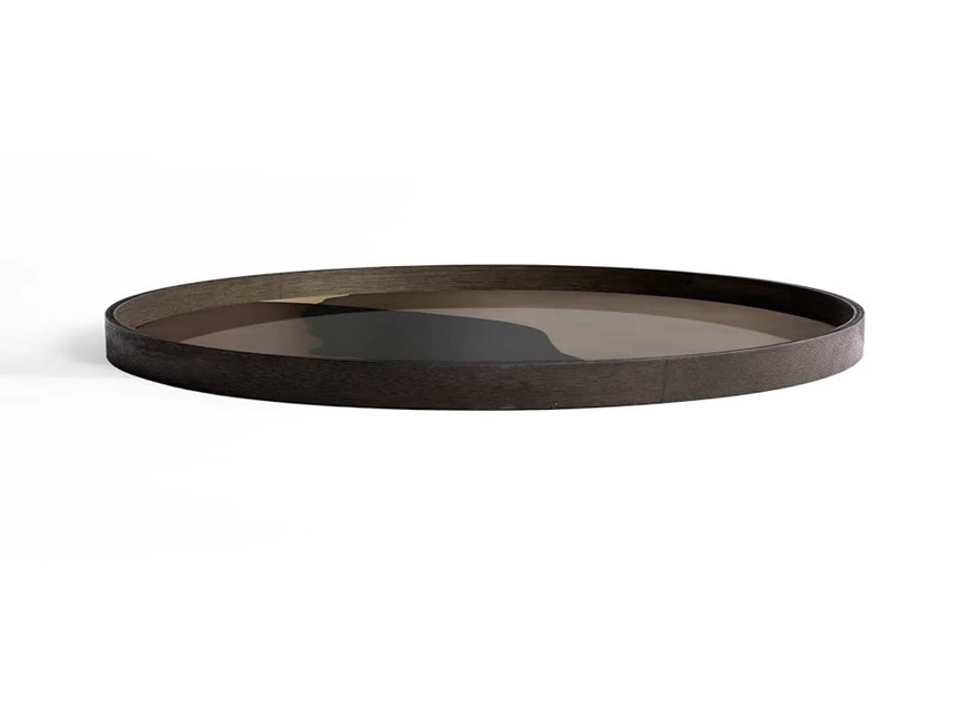 20909 Ethnicraft Graphite Combined dots glass tray XL Ø92cm Bovenkant Zijkant