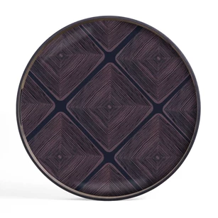 20910 Ethnicraft Midnight Linear Squares Tray S Round Ø48cm Bovenkant