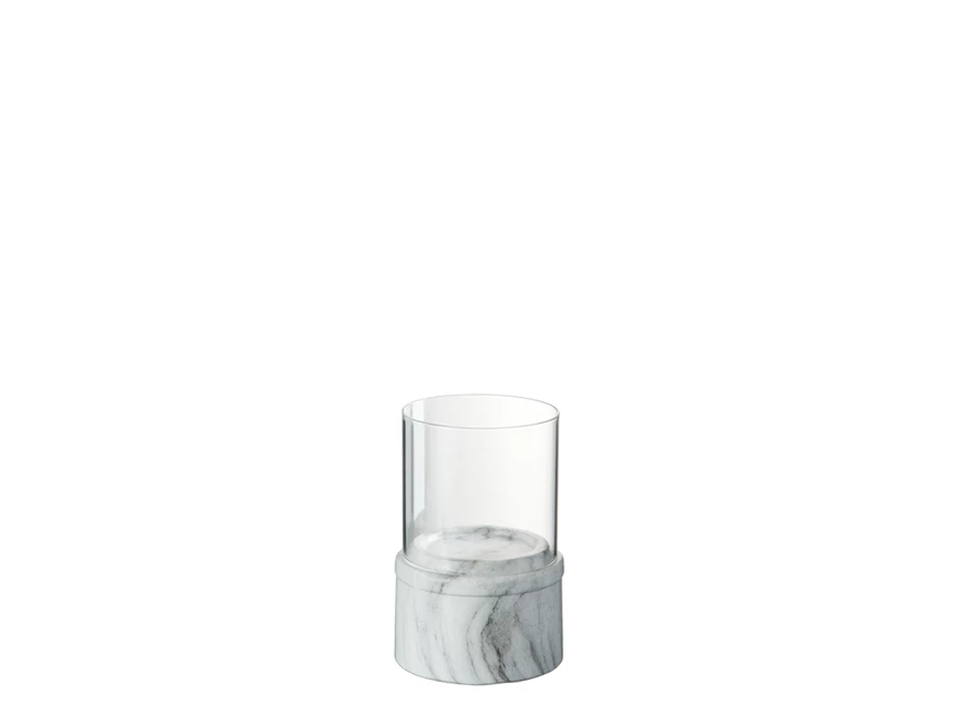 60965 Kandelaar marmerlook met glas S Ø8,8cm H12,2cm