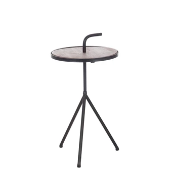 58085 bijzet tafel rond hout natuur zwart metaal handvat jolipa meubel retro