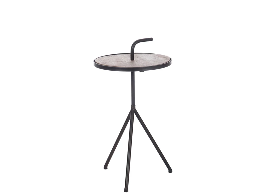 58085 bijzet tafel rond hout natuur zwart metaal handvat jolipa meubel retro