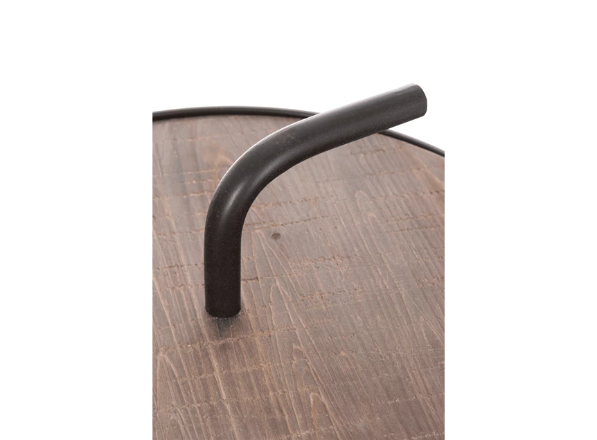 58085 bijzet tafel rond hout natuur zwart metaal handvat jolipa meubel retro detail handvat