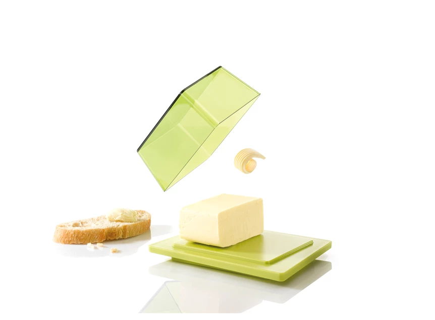 Kant butter vaatwas dish boter vloot transparant deksel mustard green koziol plastic