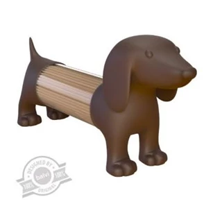 Teckel tekkel hondje tandenstoker houder toothpick holder brown pkastic keuken accessoire