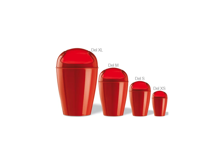 5777583 Koziol Del S solid raspberry red swing-top vuilnisbakje 5L groottes