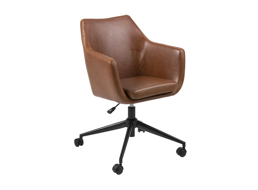 86938 bureaustoel Nora desk chair brandy lederlook vintage schuin aanzicht