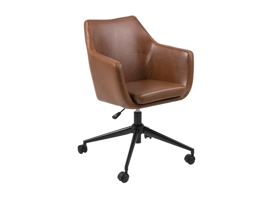 86938 bureaustoel Nora desk chair brandy lederlook vintage schuin aanzicht