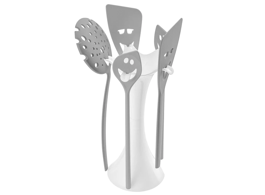 koziol meeting point utensil stand set cotton white cool grey