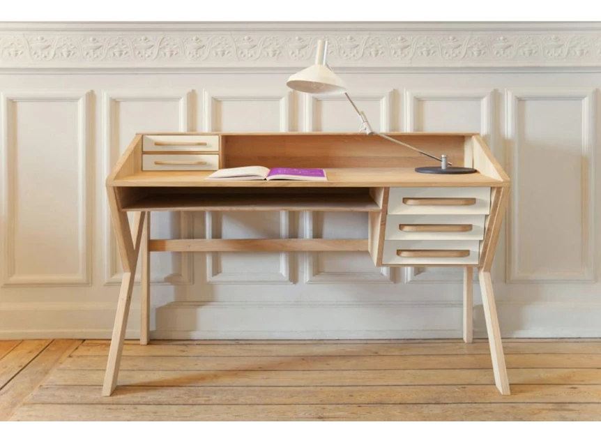 Front Oak Origami Desk bureau retro 45056 massief eik hout cream beige lak Ethnicraft	