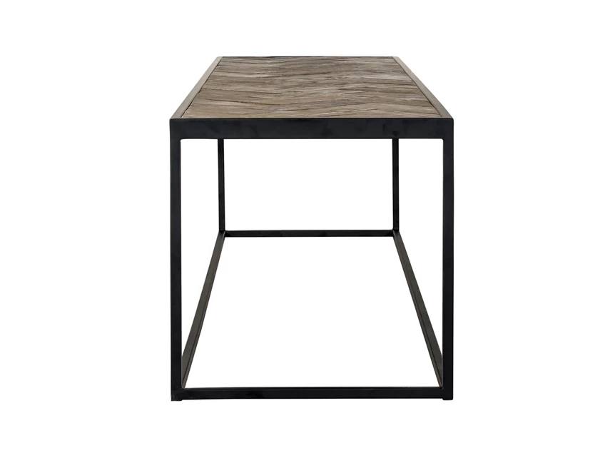 Herringbone oude eik tafelblad zwart ijzer onderstel richmond interiors industrieel design visgraat motief