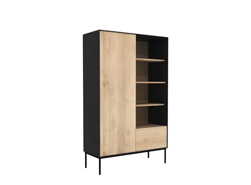 Zijkant Oak Blackbird Storage Cupboard 51470 legkast lade massief eik hout zwart metaal modern design Ethnicraft	