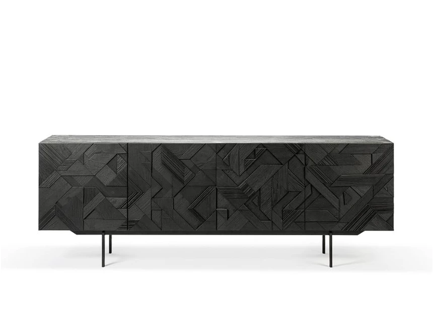 Teak Graphic Sideboard dressoir zwart metaal 10061 Ethnicraft modern design	