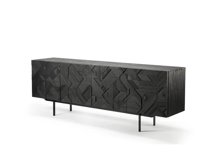 Zijkant Teak Graphic Sideboard dressoir zwart metaal 10061 Ethnicraft modern design	