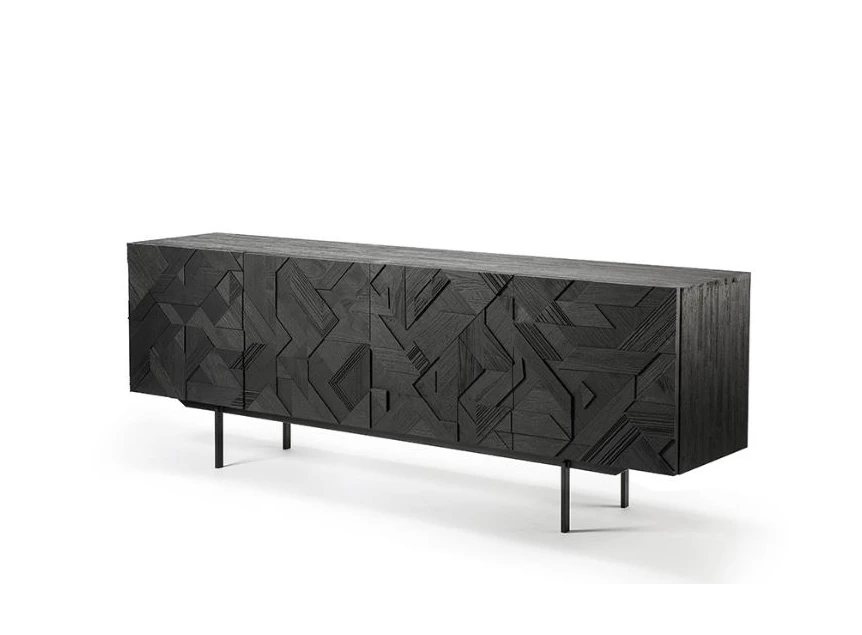Zijkant Teak Graphic Sideboard dressoir zwart metaal 10061 Ethnicraft modern design	