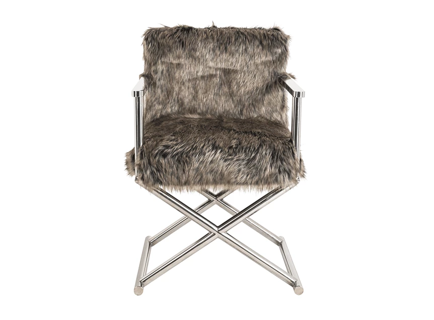 Abbey richmond interiors zilverkleurig onderstel metaal s4401 grey chair faux fur nep bont regisseursstoel