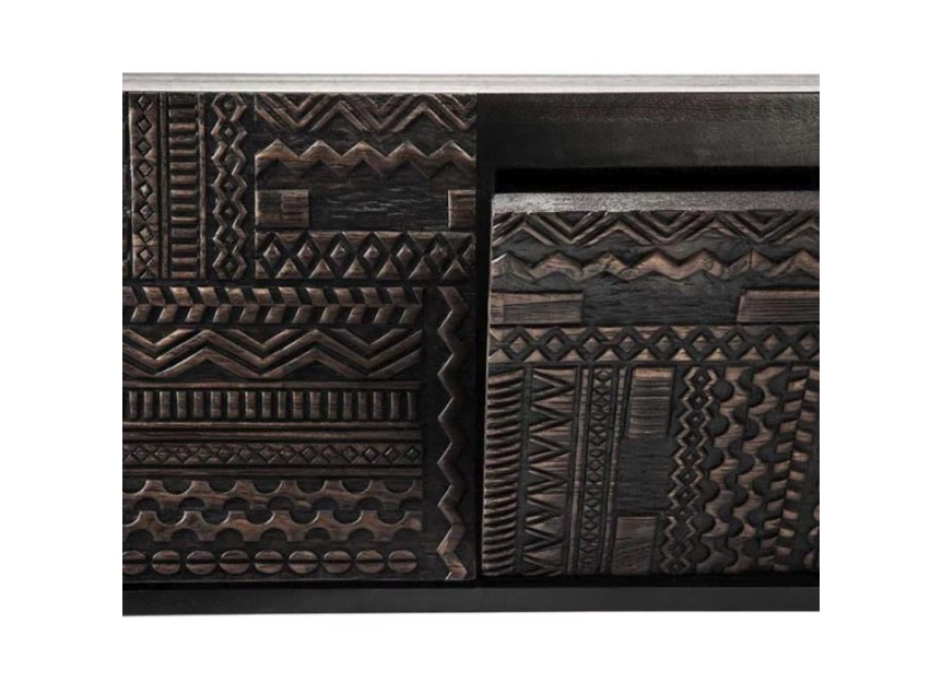 Detail Teak Tabwa TV Cupboard 12197 Ancestors Afrika etnisch tv kast hout metaal zwart modern design Ethnicraft	