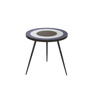 Blue Bullseye side table 20741 Notre Monde glas blauw walnoot metaal zwart	