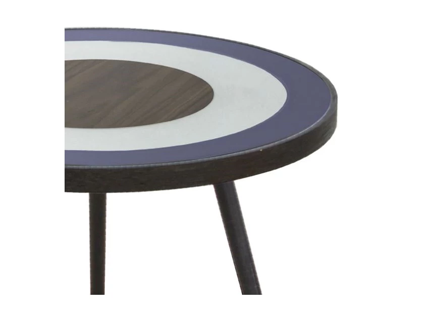Detail Blue Bullseye side table 20741 Notre Monde glas blauw walnoot metaal zwart	