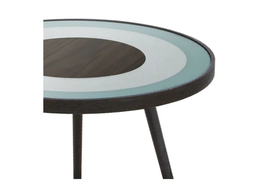 Detail Sage Bullseye side table 20740 Notre Monde glas blauw walnoot metaal zwart	