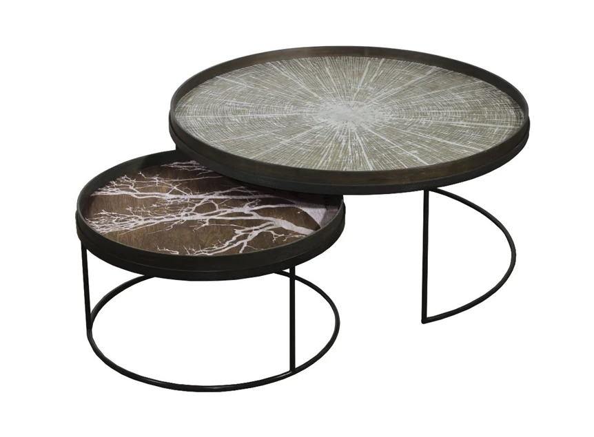 Round Tray Table Set 20329 Notre Monde metaal zwart plateaus