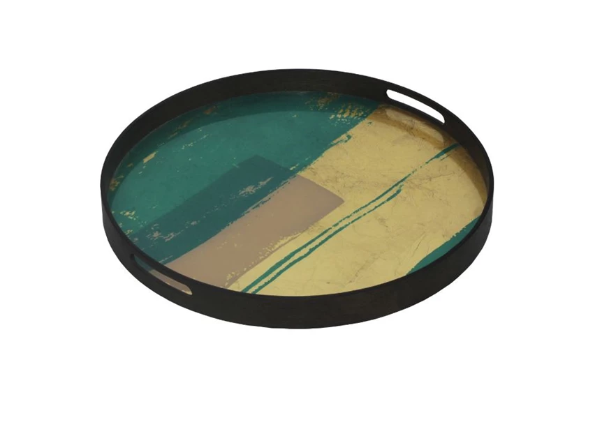 Turquoise Abstract Tray 20452 Notre Monde glas hout rood groen goud	