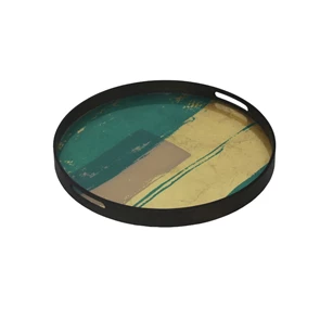 Turquoise Abstract Tray 20452 Notre Monde glas hout rood groen goud	