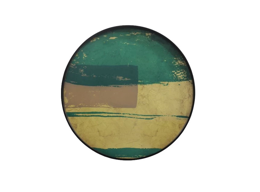 Bovenkant Turquoise Abstract Tray 20452 Notre Monde glas hout rood groen goud	