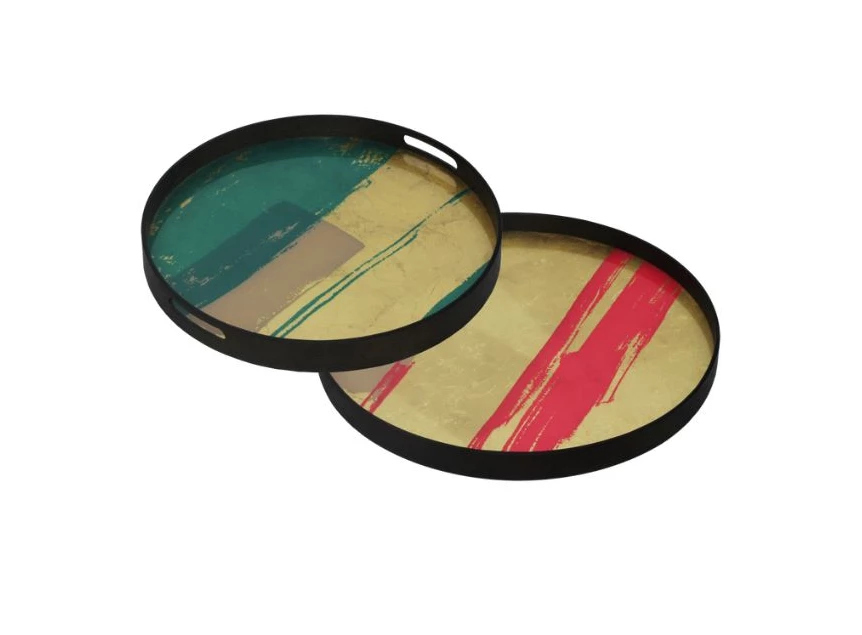 Combi Turquoise Abstract Tray 20452 Notre Monde glas hout rood groen goud	