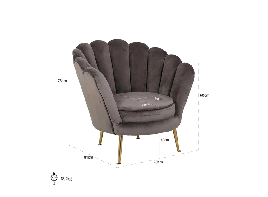 Perla fauteuil bijzetzetel rvs goudkleurig stone velvet s4439 schelp richmond interiors