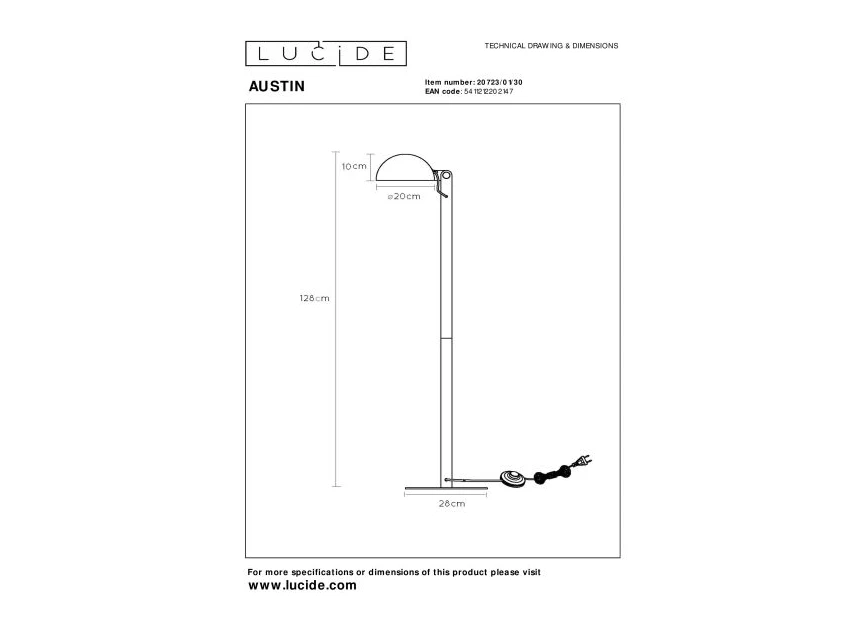 20723-01-30 austin vloerlamp stoer klassiek e27 lucide zwart metaal technische tekening
