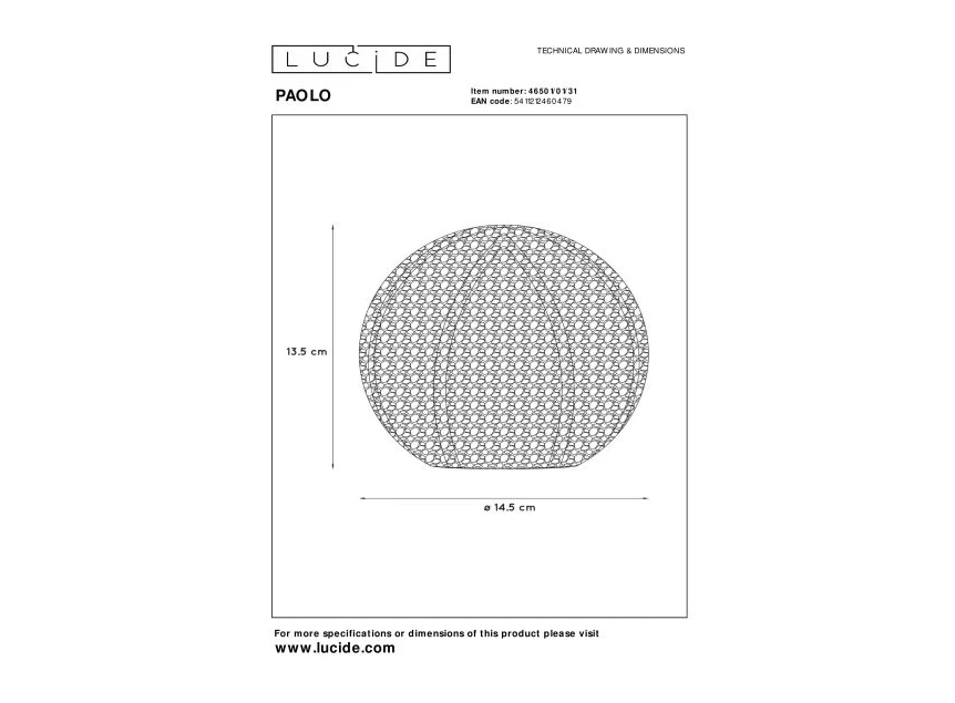 46501-01-31 paolo tafellamp wit lucide G9 metaal technische tekening