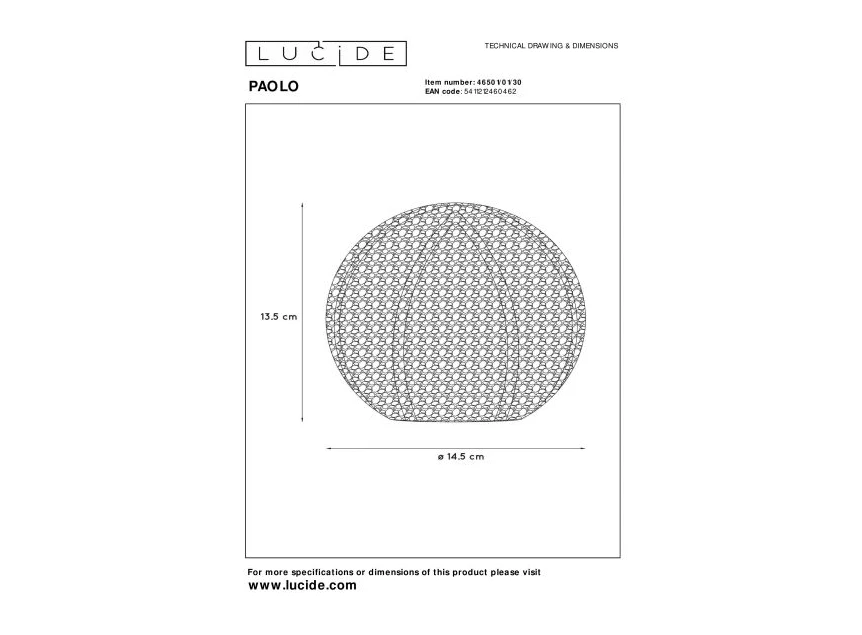 46501-01-30 paolo tafellamp zwart lucide G9 metaal technische tekening