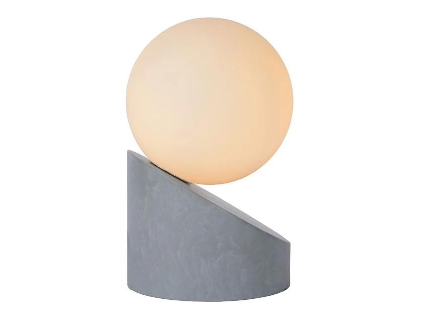 45561-01-36 tafellamp len lucide opaal glas metalen voet grijs G9 zijkant brandend