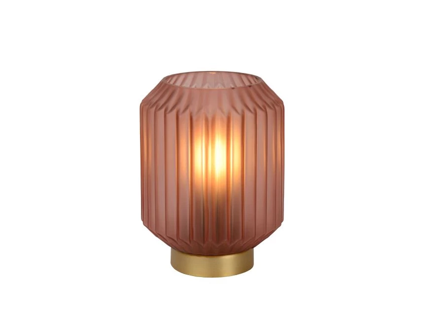 45595-01-66 sueno tafellamp roze E14 lucide mat glas messing voet brandend