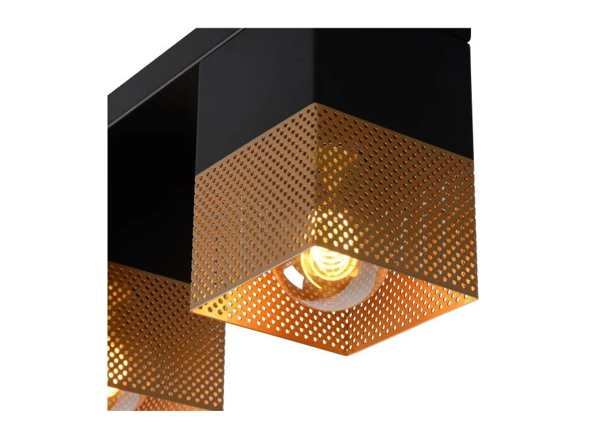 21123-03-02 renate plafondlamp lucide 3L zwart goud metaal messing e27 kubussen detail brandend
