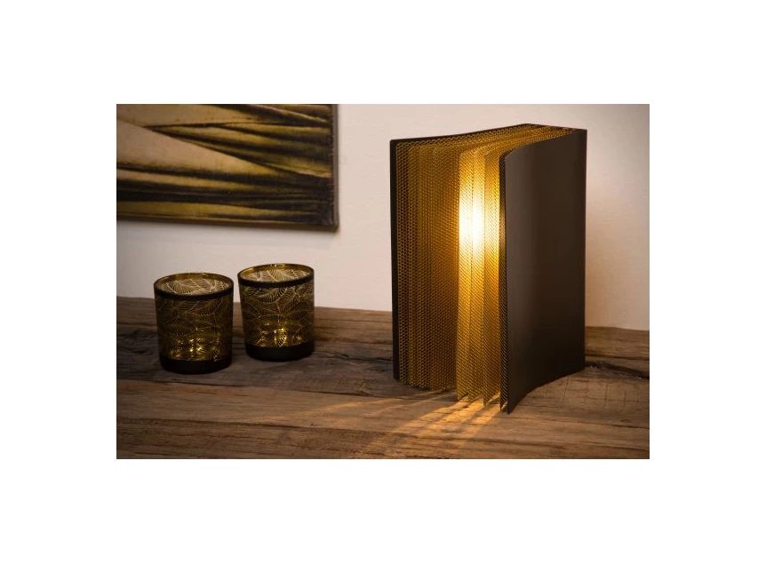 78596-01-30 livret tafellamp lucide boek metaal zwart goud E14 LED sfeerbeeld