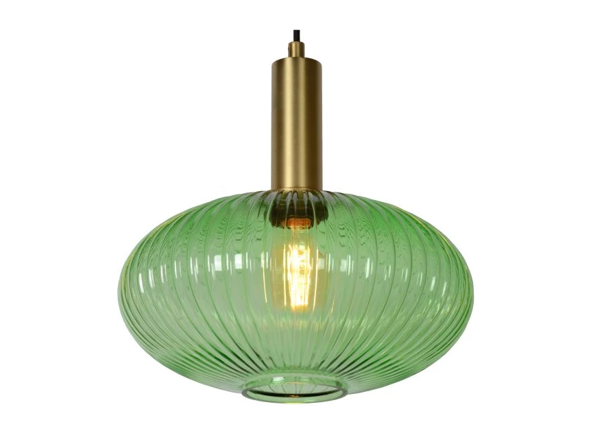 45386-30-33 maloto hanglamp groen glas goud e27 lucide Ø30 cm detail branden