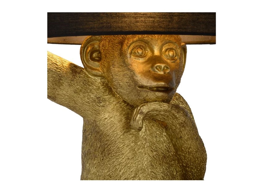 10502-81-30 tafellamp chimp goud E27 lucide lampenkap detail brandend