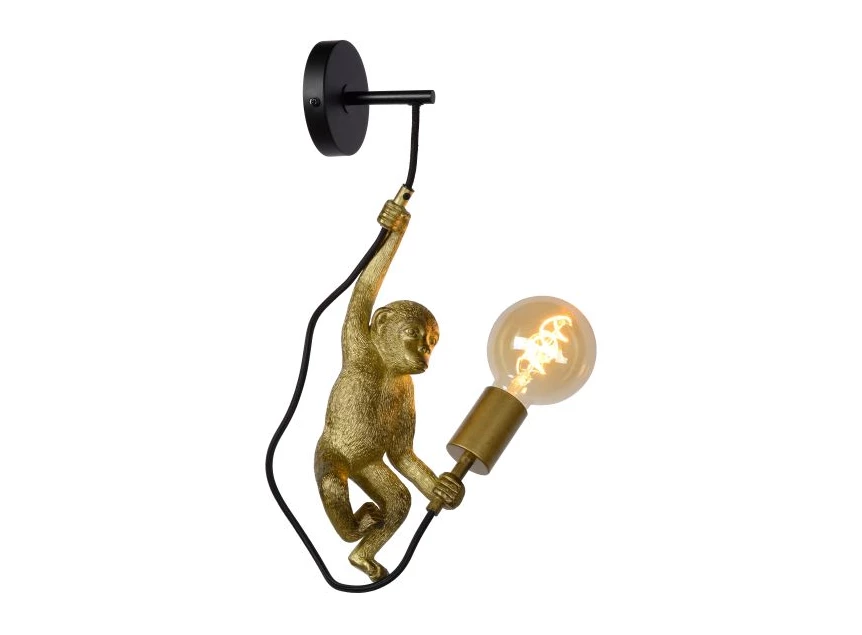 10202-01-30 chimp wandlamp goud E27 lucide dimbaar brandend zijkant
