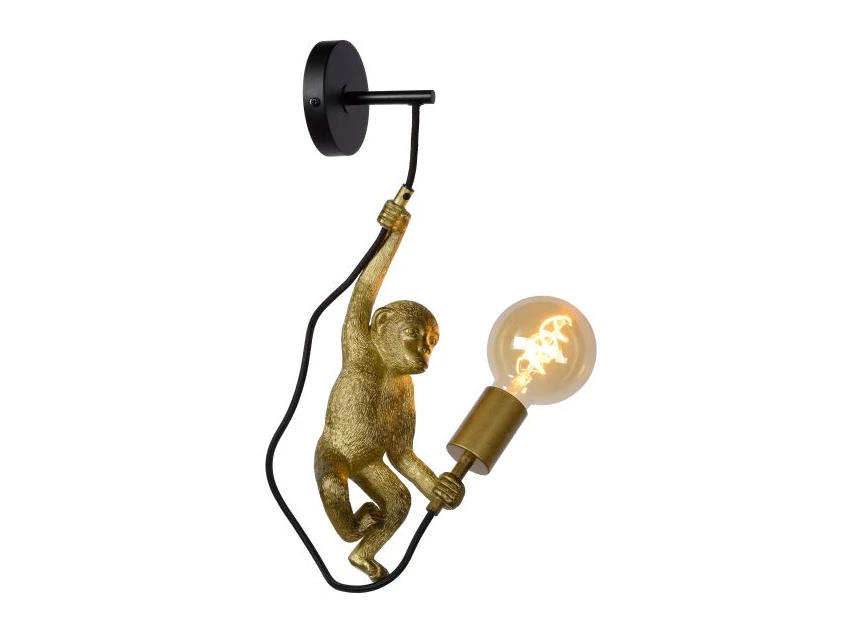 10202-01-30 chimp wandlamp goud E27 lucide dimbaar brandend zijkant