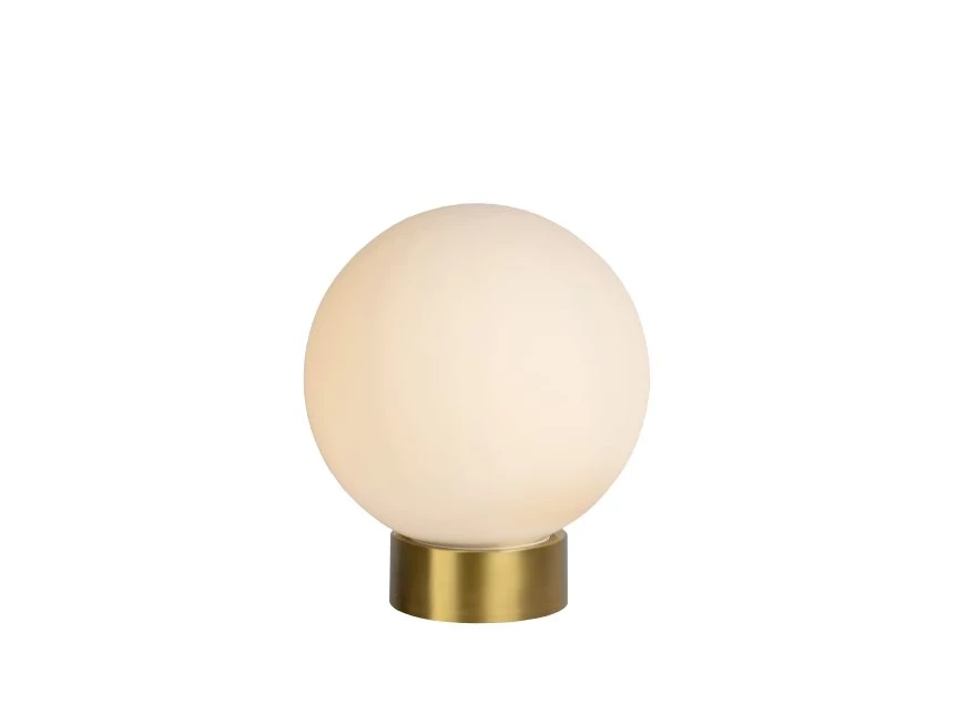 45563-25-61 jorit tafellamp wit opaal glas gouden voet e27 lucide brandend