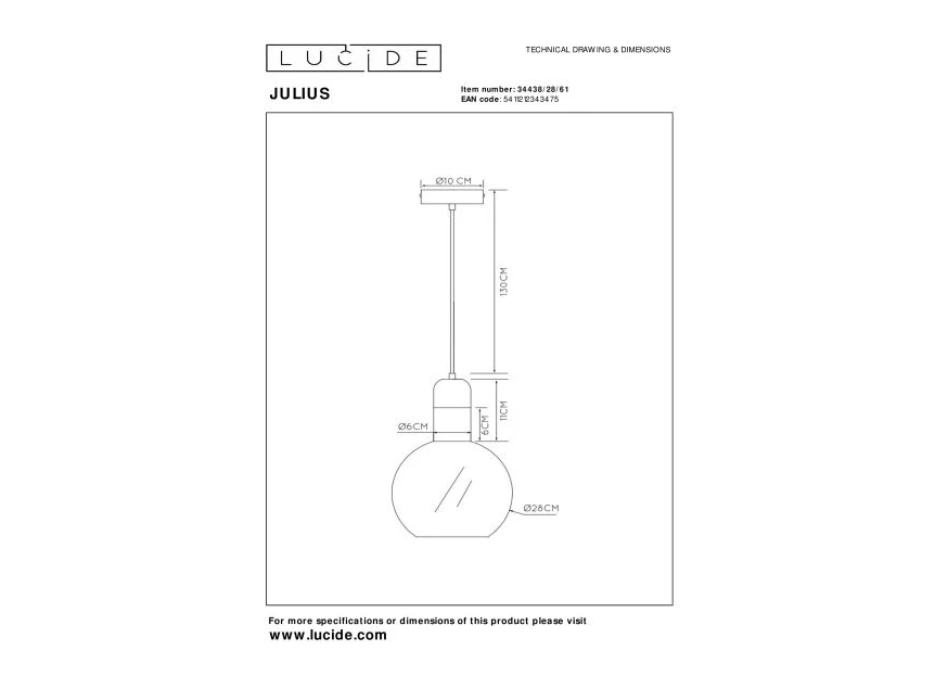 34438-28-61 julius hanglamp E27 opaal glas metaal textiel koord lucide technische tekening