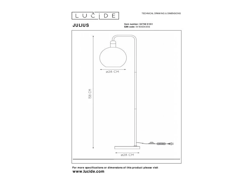 34738-01-61 julius vloerlamp staande lamp opaal glas lucide technische tekening