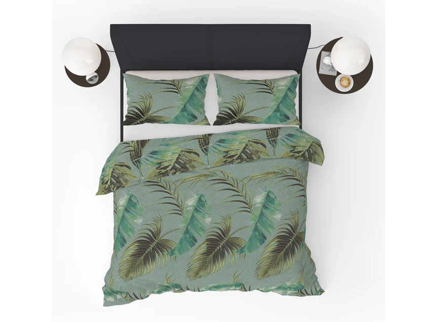 Vintage jungle dekbedovertrek groen katoen bladeren 240x220cm refined bedding