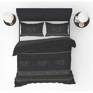 Royal suite dekbedovertrek tekst zwart grijs 140x220cm 1 persoons katoen refined bedding
