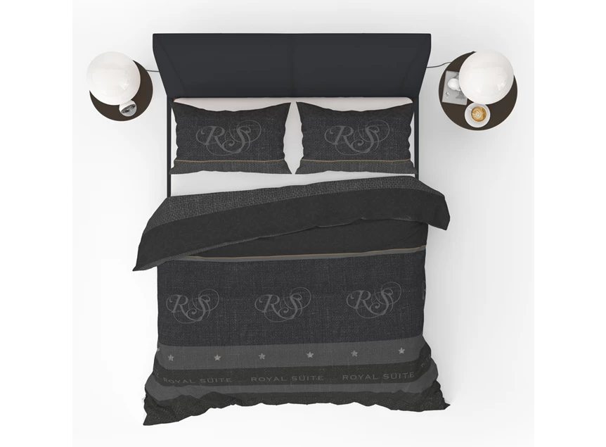 Royal suite dekbedovertrek tekst zwart grijs 140x220cm 1 persoons katoen refined bedding