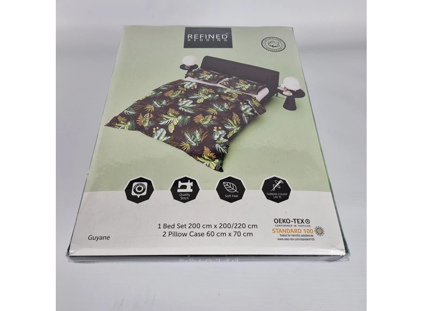 Guyana verpakking jungle dekbedovertrek 240x220cm refined bedding zwart groen katoen