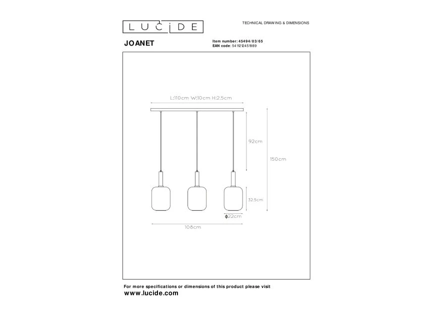 45494-03-65 hanglamp lucide technische tekening