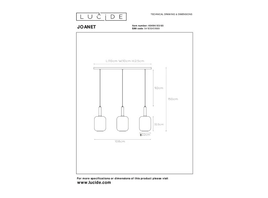 45494-03-65 hanglamp lucide technische tekening