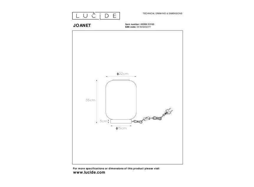 45594-01-65 tafellamp lucide technische tekening